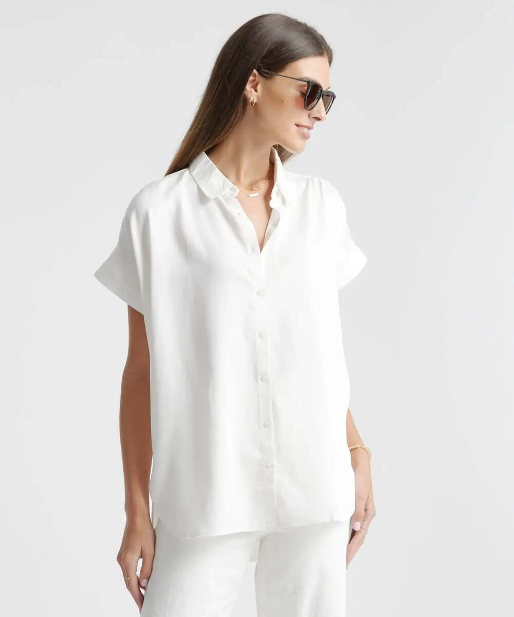 Quince Vintage Wash Tencel Camp Shirt in White,size S